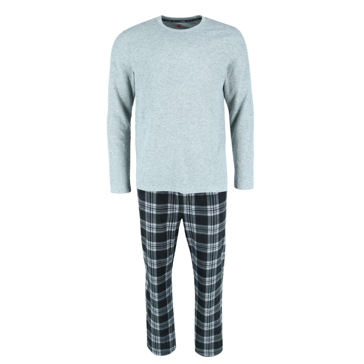 Hanes Men's Big and Tall X Temp Micro Fleece Pajama Set - Grey with Grey and Black Plaid