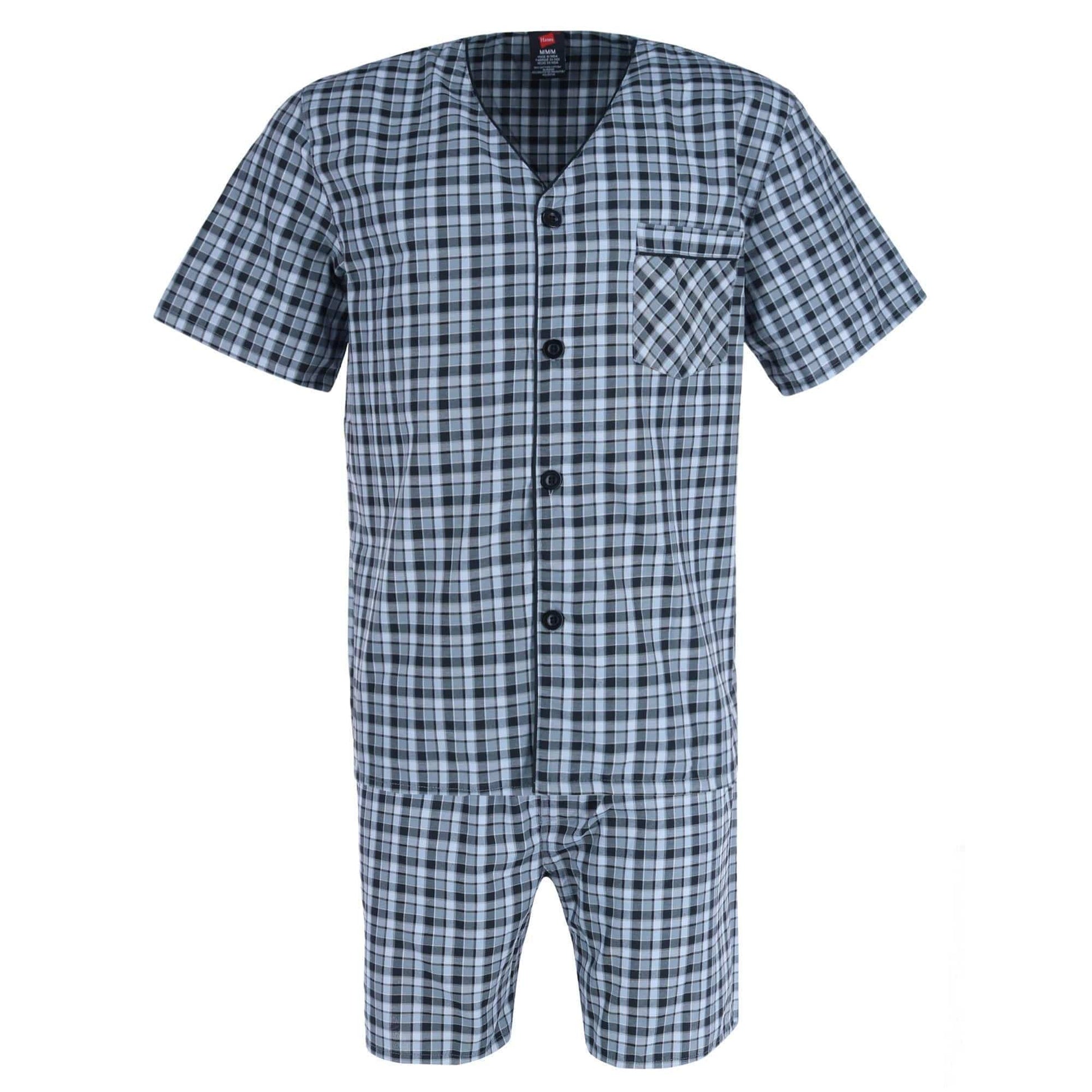 Hanes Men's Short Sleeve Short Leg Pajama Set - Black/Grey