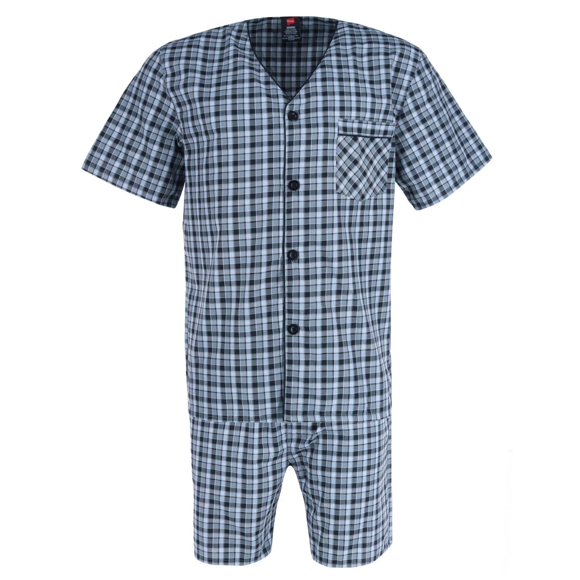 Hanes Men's Short Sleeve Short Leg Pajama Set - Black/Grey