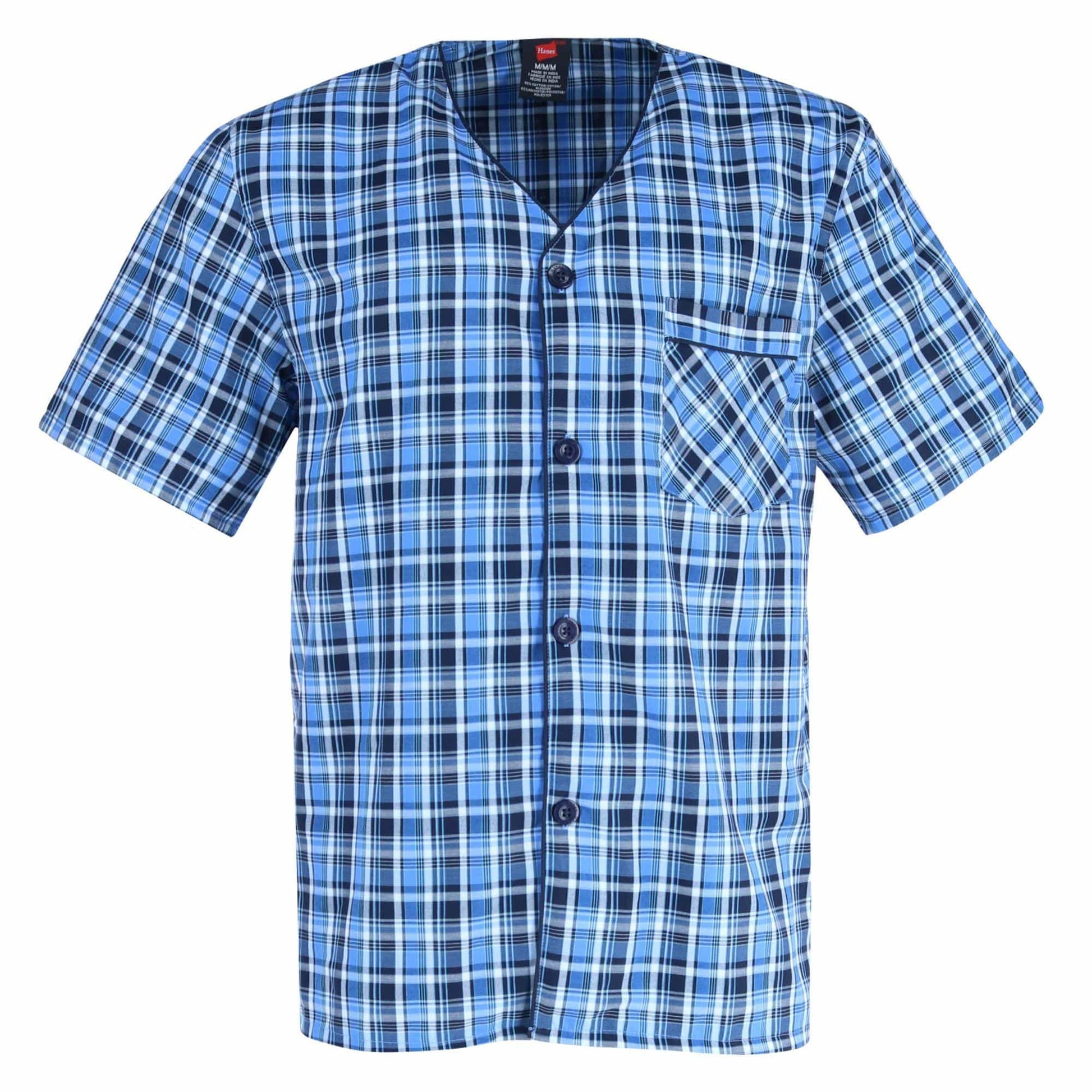 Hanes Men's Short Sleeve Short Leg Pajama Set - Blue Plaid