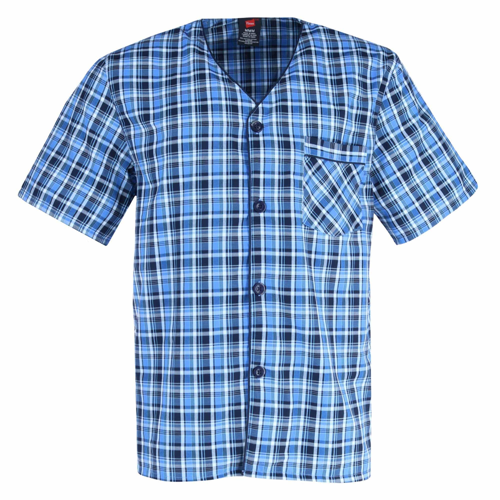 Hanes Men's Short Sleeve Short Leg Pajama Set - Blue Plaid