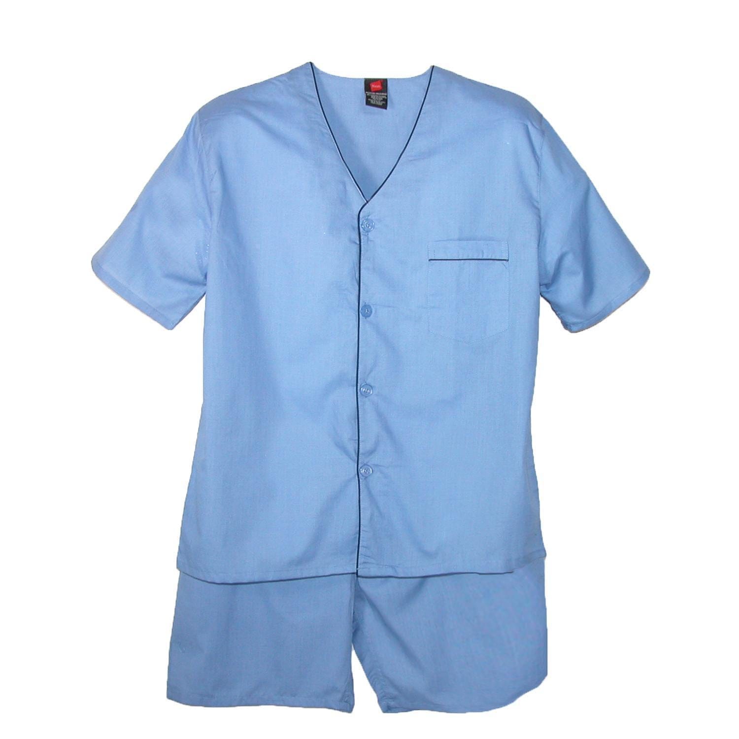 Hanes Men's Short Sleeve Short Leg Pajama Set - Blue