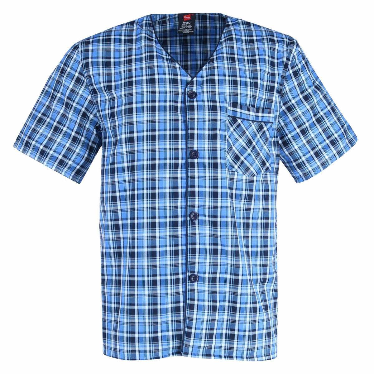 Hanes Big and Tall Short Sleeve Short Leg Pajama Set - Blue Plaid