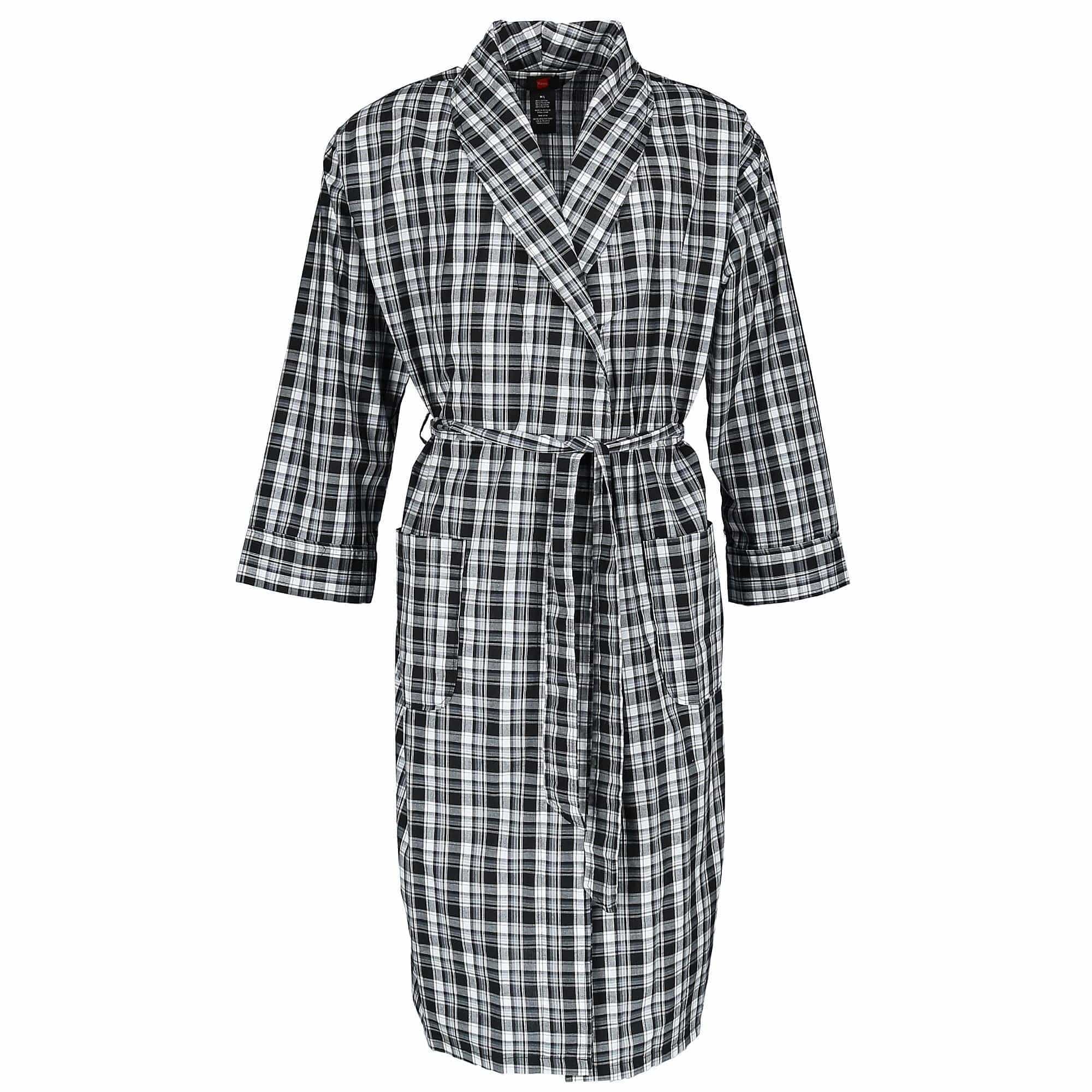 Hanes Men's Lightweight Woven Broadcloth Robe - Black