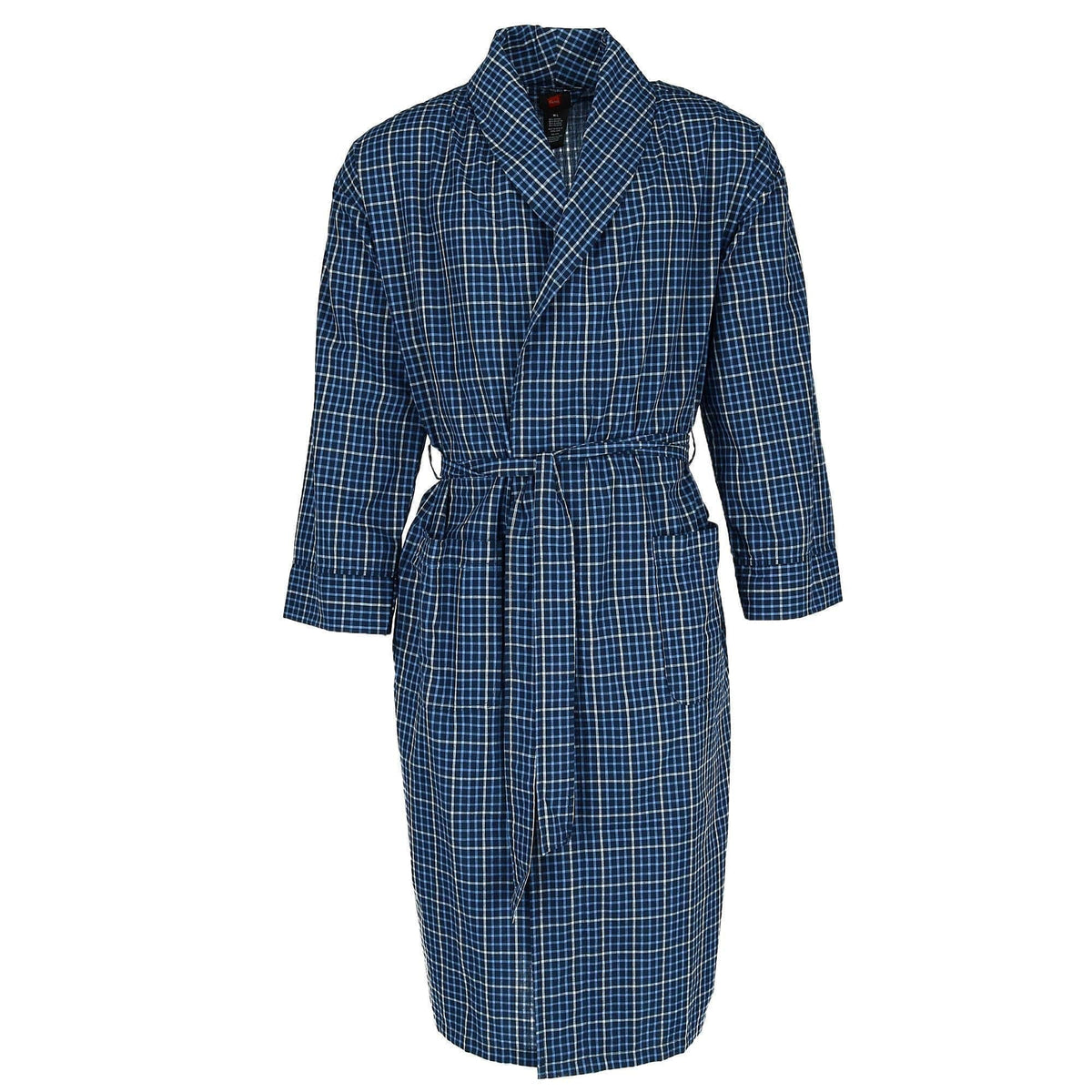 Hanes Men's Lightweight Woven Robe Tall Sizes - Blue Plaid