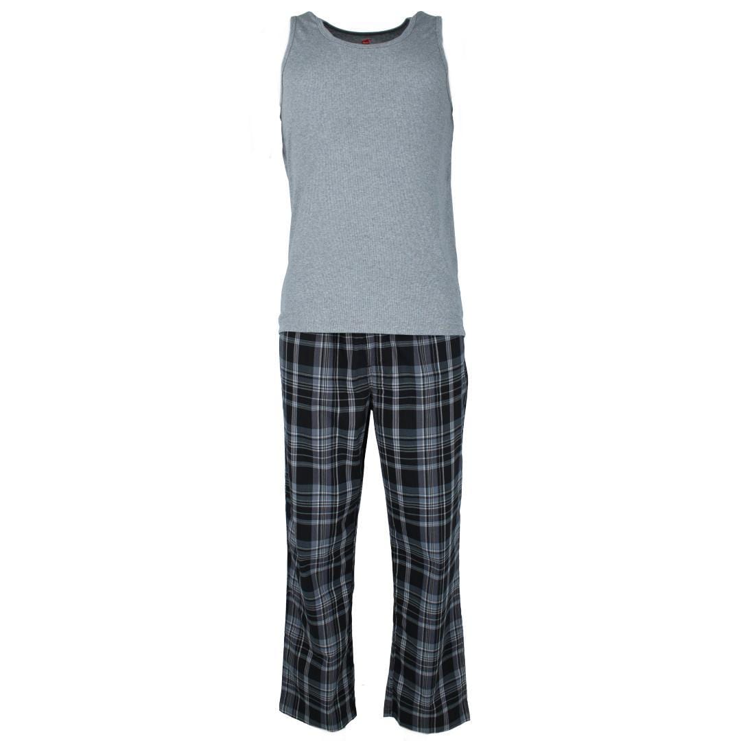 Hanes Men's Tank Top and Woven Pajama Pant Set - Gray/Black Plaid