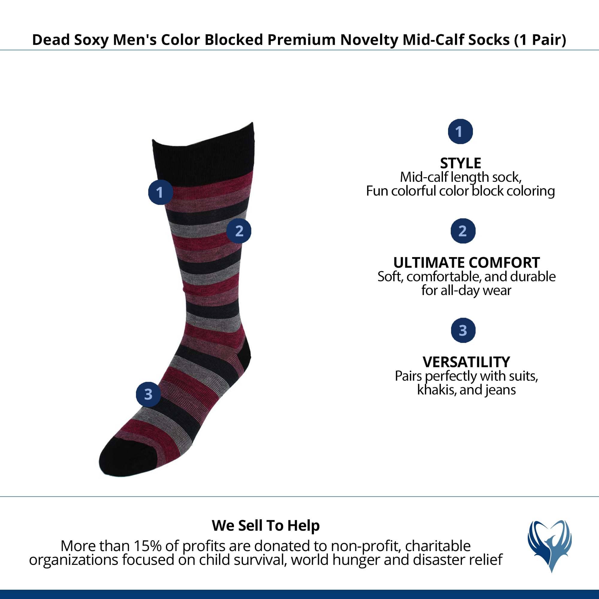 Dead Soxy Men's Color Blocked Premium Novelty Mid-Calf Socks (1 Pair) - Multiple