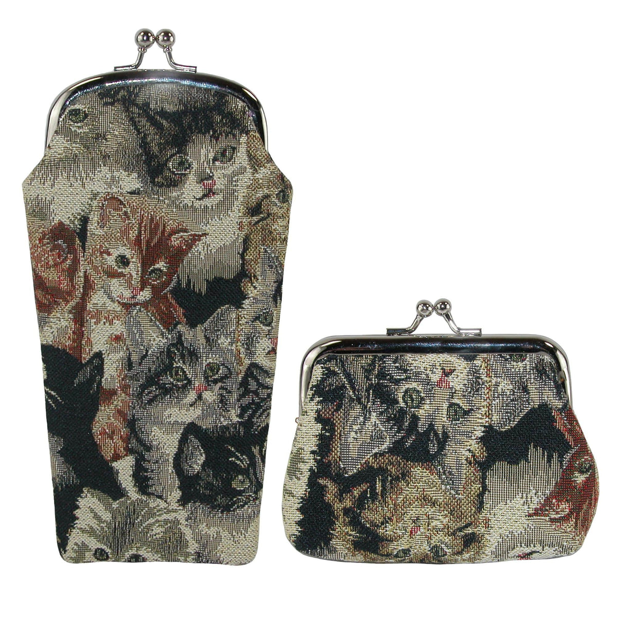 CTM® Women's Cat Print Tapestry Glasses Case and Coin Purse Set - Cat