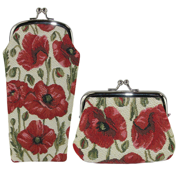 Women's Poppy Print Tapestry Glasses Case and Coin Purse Set