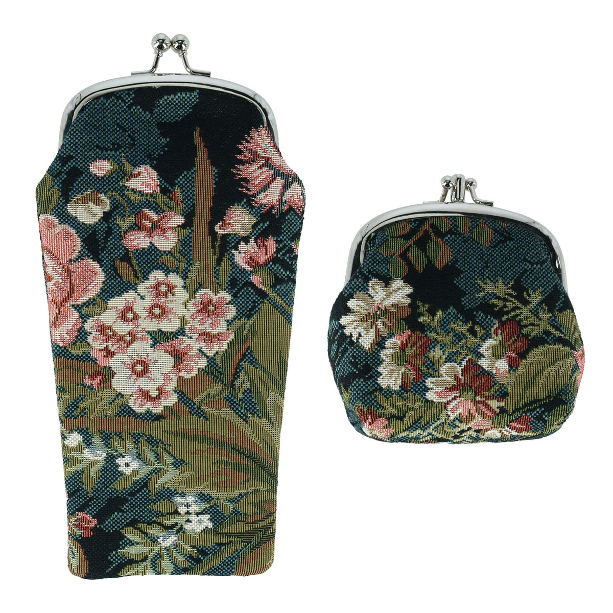 CTM® Women's Floral Print Tapestry Glasses Case and Coin Purse Set - Blue