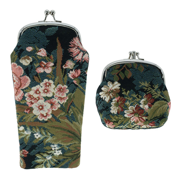 Women's Floral Print Tapestry Glasses Case and Coin Purse Set