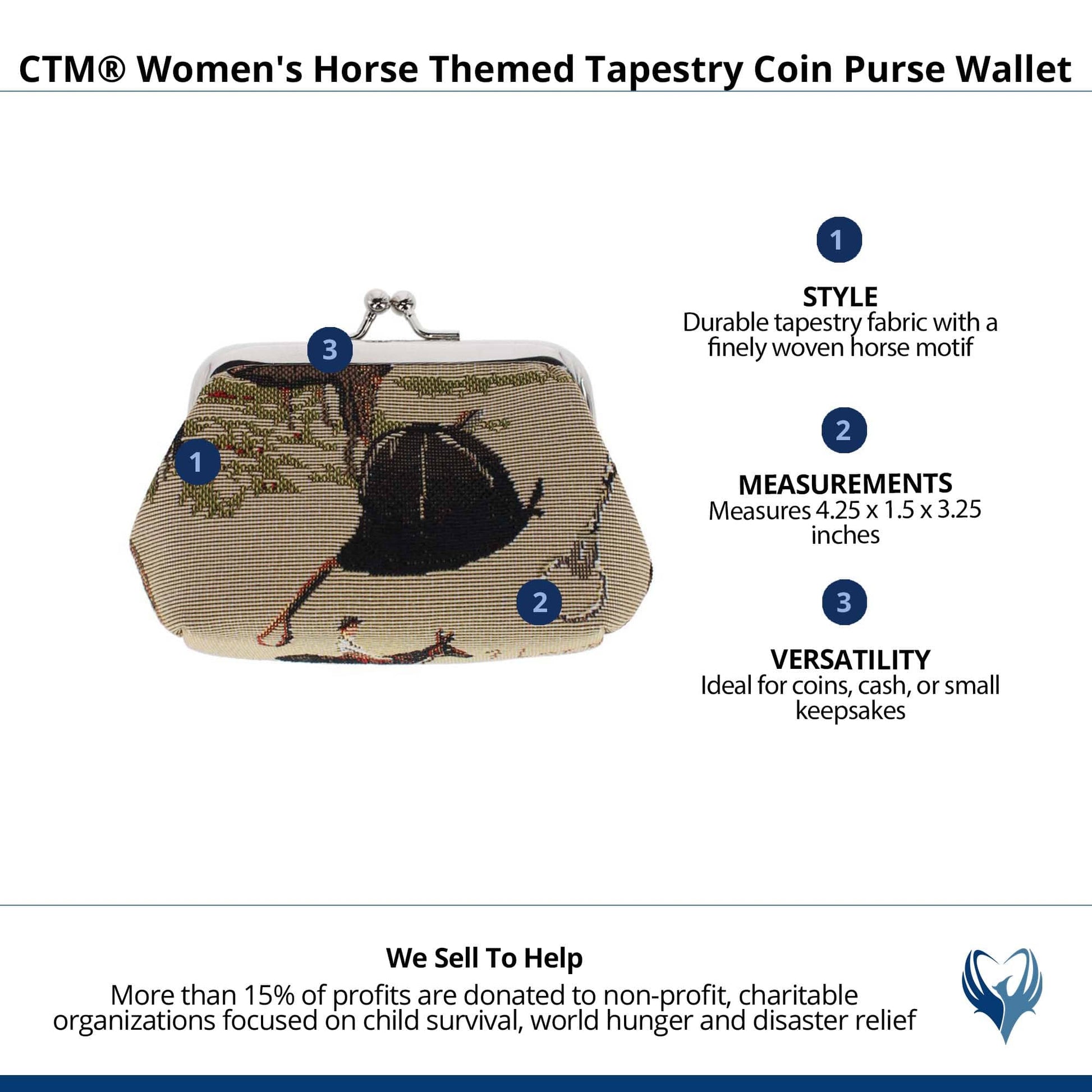 CTM® Women's Horse Themed Tapestry Coin Purse Wallet - Multiple
