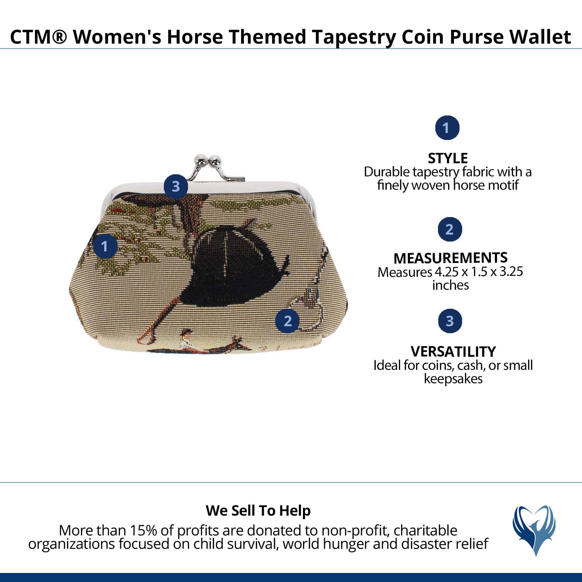 CTM® Women's Horse Themed Tapestry Coin Purse Wallet - Multiple