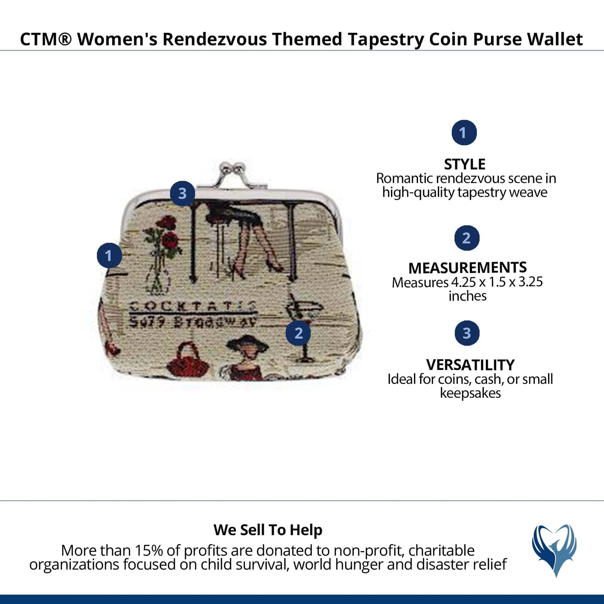 CTM® Women's Rendezvous Themed Tapestry Coin Purse Wallet - Multiple