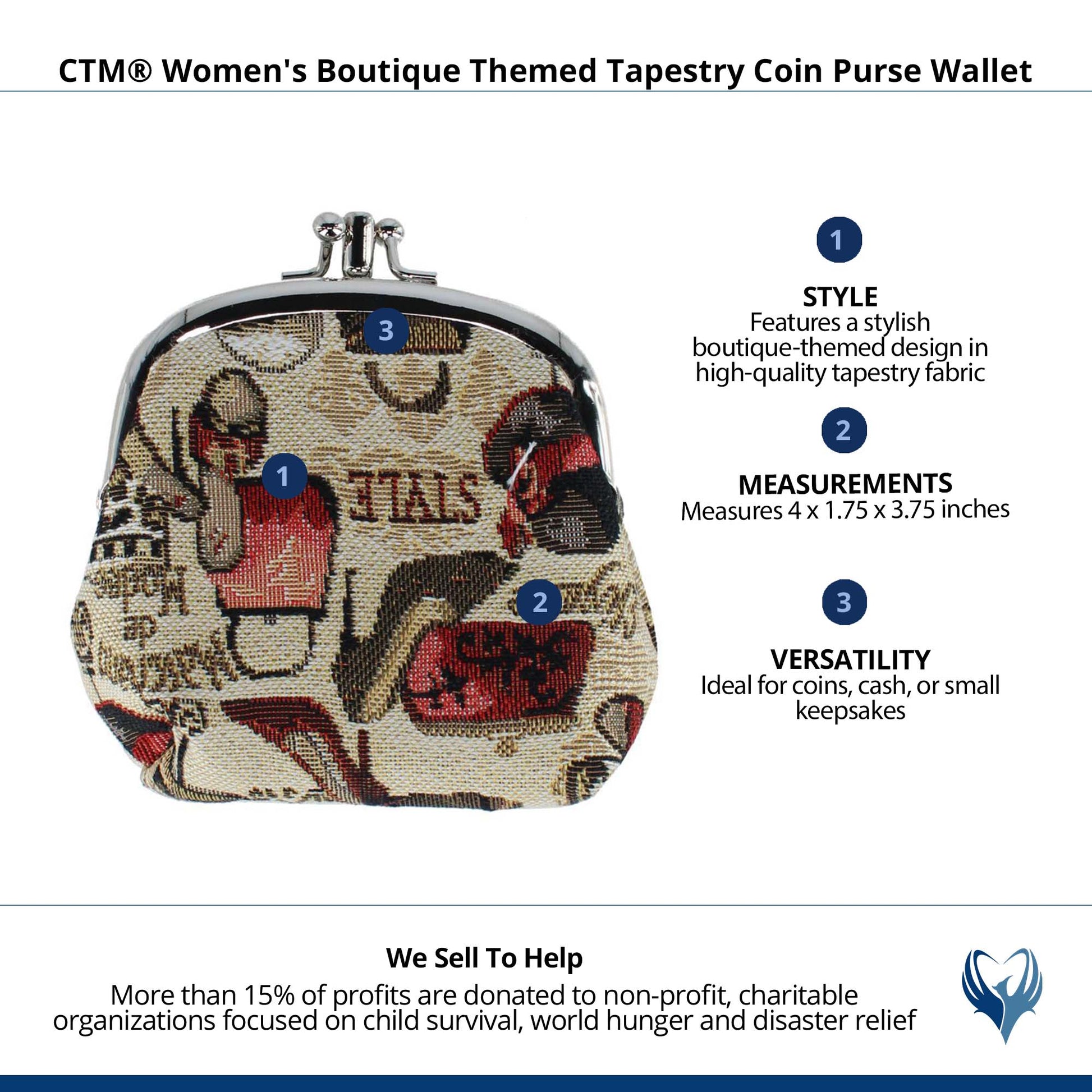 CTM® Women's Boutique Themed Tapestry Coin Purse Wallet - Mulitple