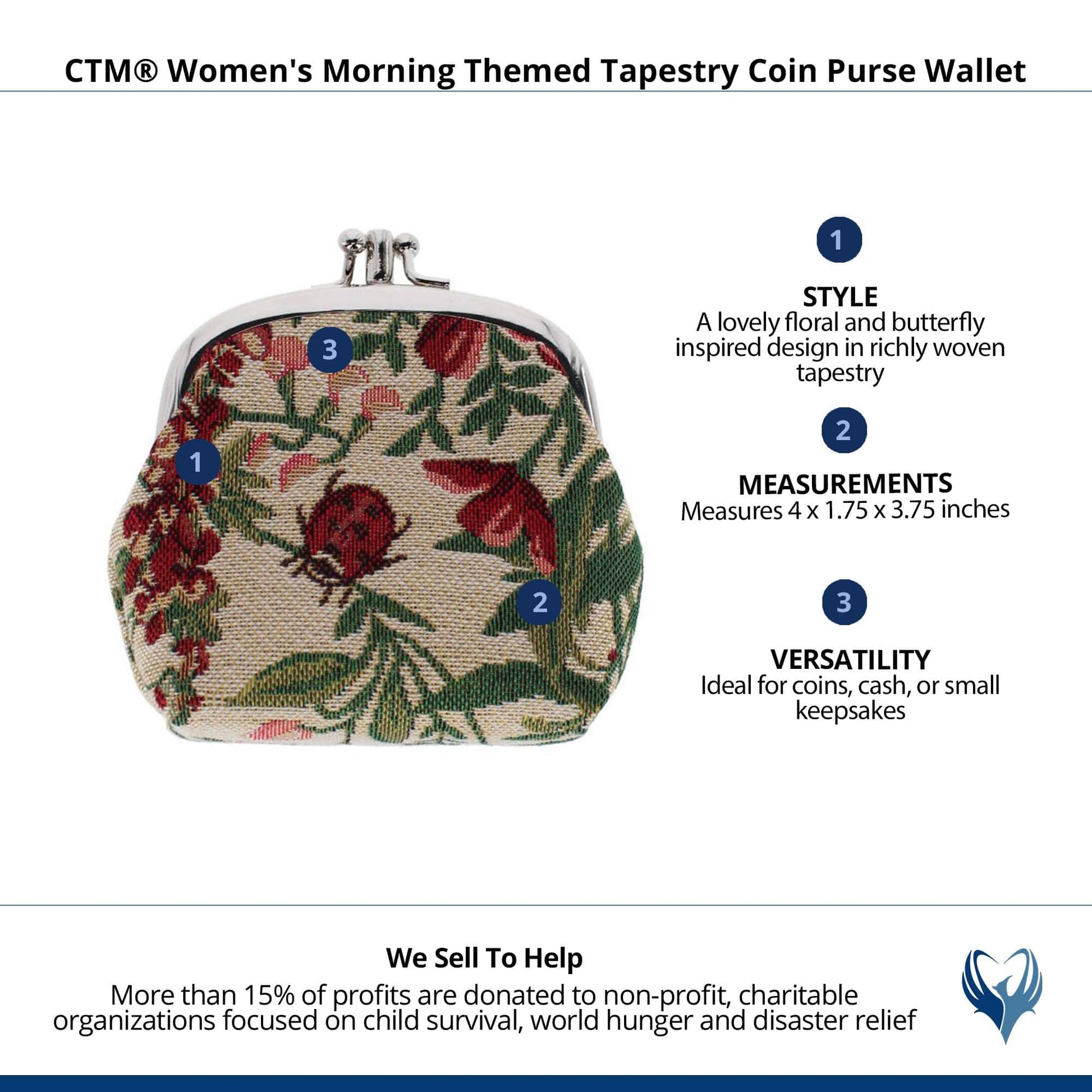 CTM® Women's Morning Themed Tapestry Coin Purse Wallet - Mulitple