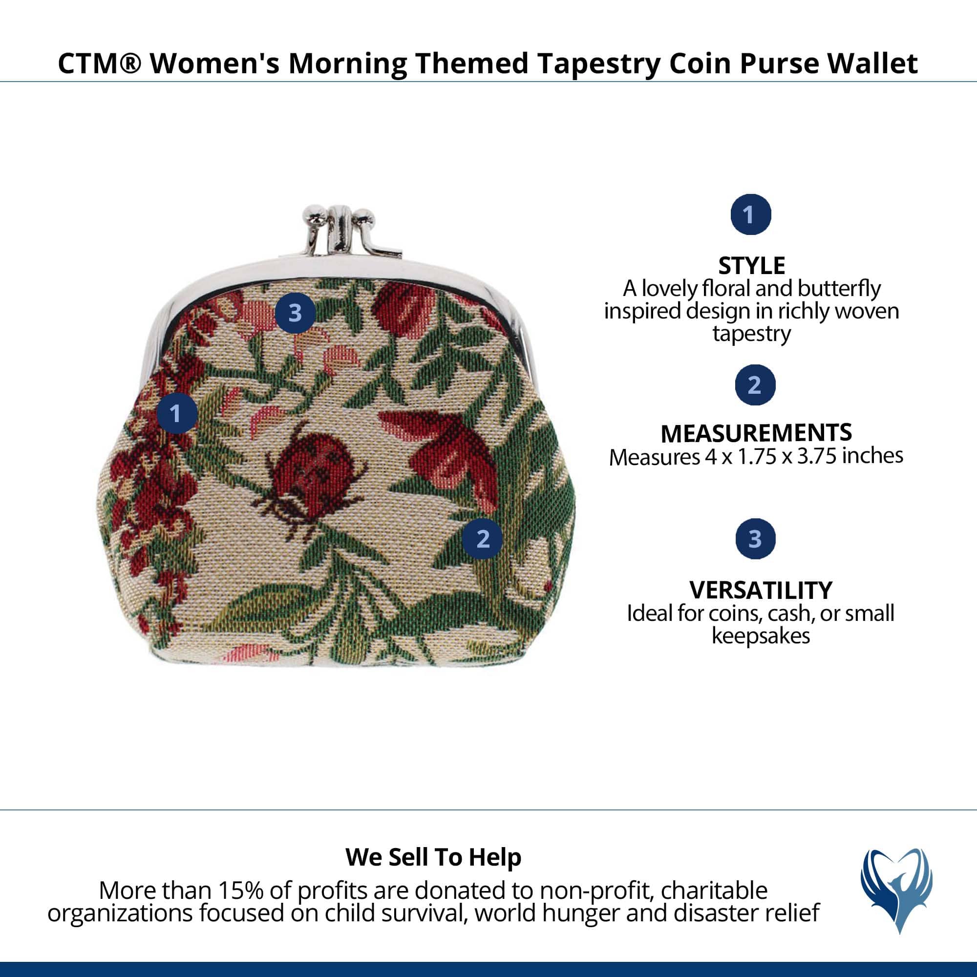 CTM® Women's Morning Themed Tapestry Coin Purse Wallet - Mulitple