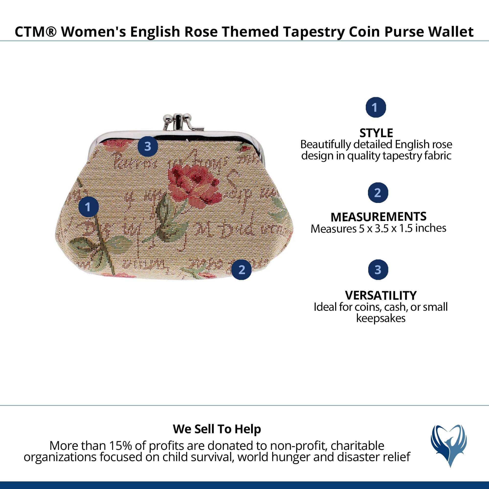 CTM® Women's English Rose Themed Tapestry Coin Purse Wallet - Multiple