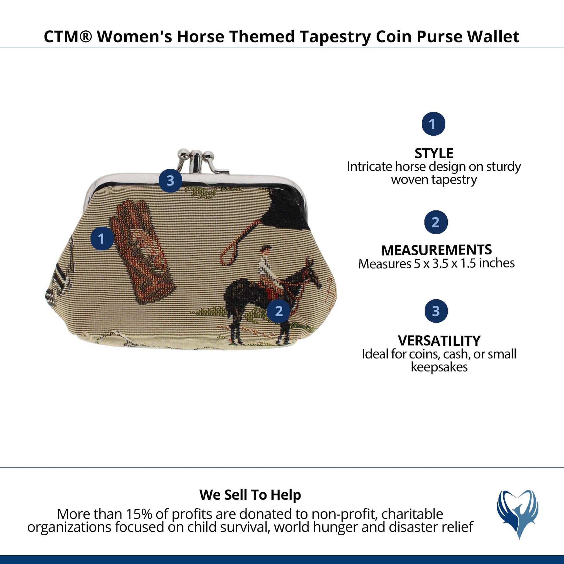 CTM® Women's Horse Themed Tapestry Coin Purse Wallet - Multiple