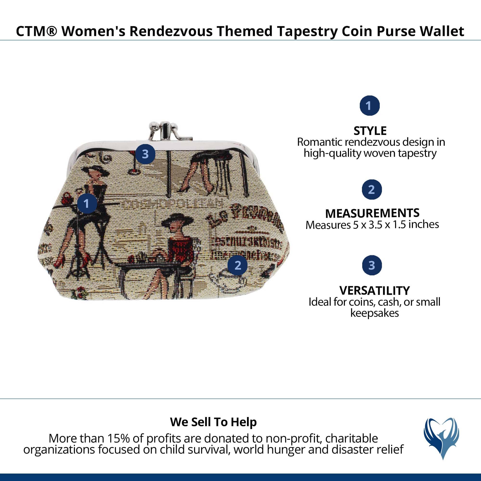 CTM® Women's Rendezvous Themed Tapestry Coin Purse Wallet - Multiple