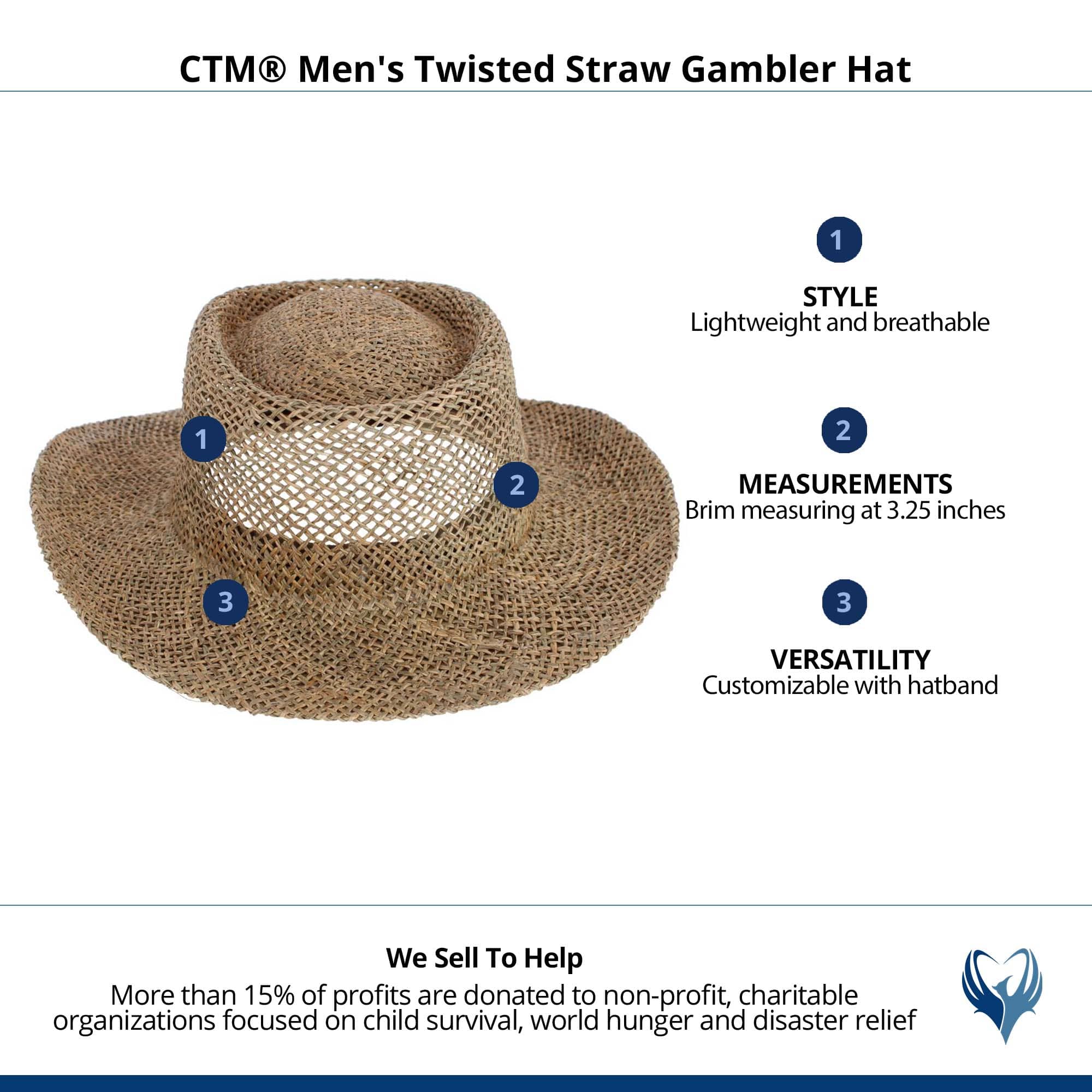 CTM® Unisex Twisted Straw Gambler Hat - Tan