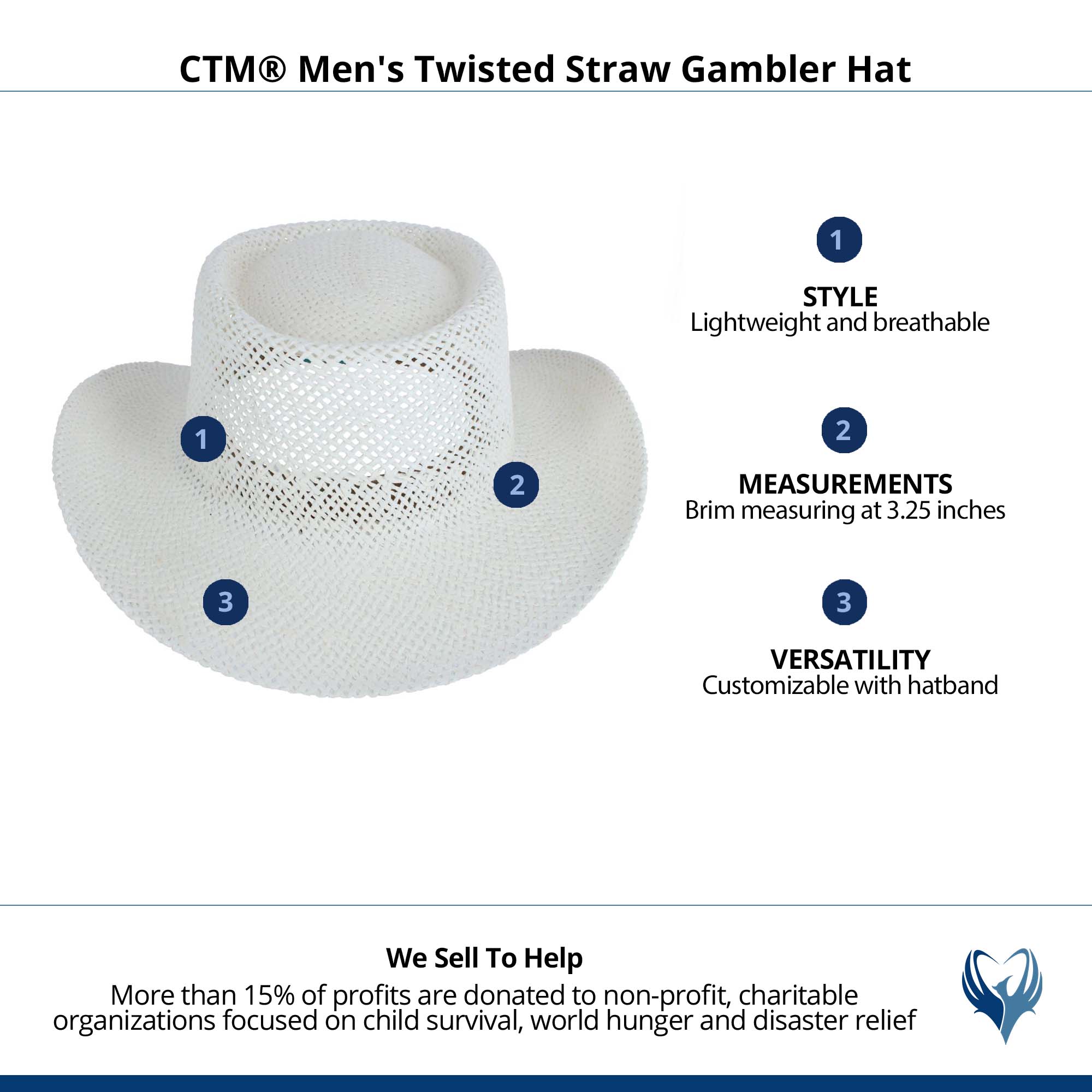CTM® Unisex Twisted Straw Gambler Hat - White