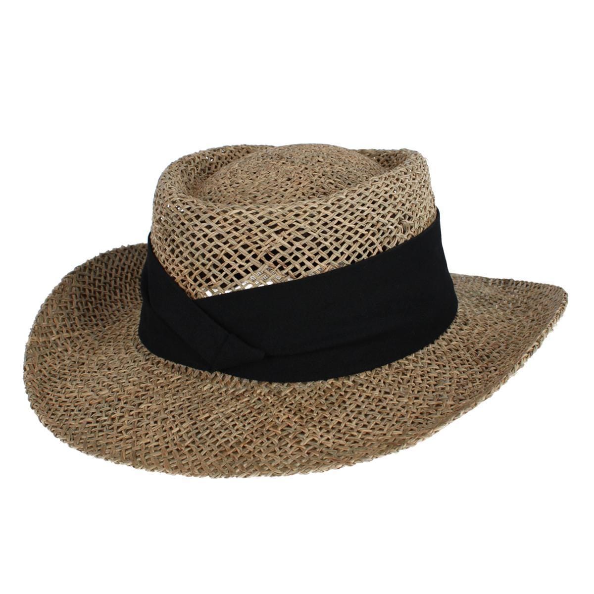 CTM® Unisex Straw Gambler Hat with Hatband - Black