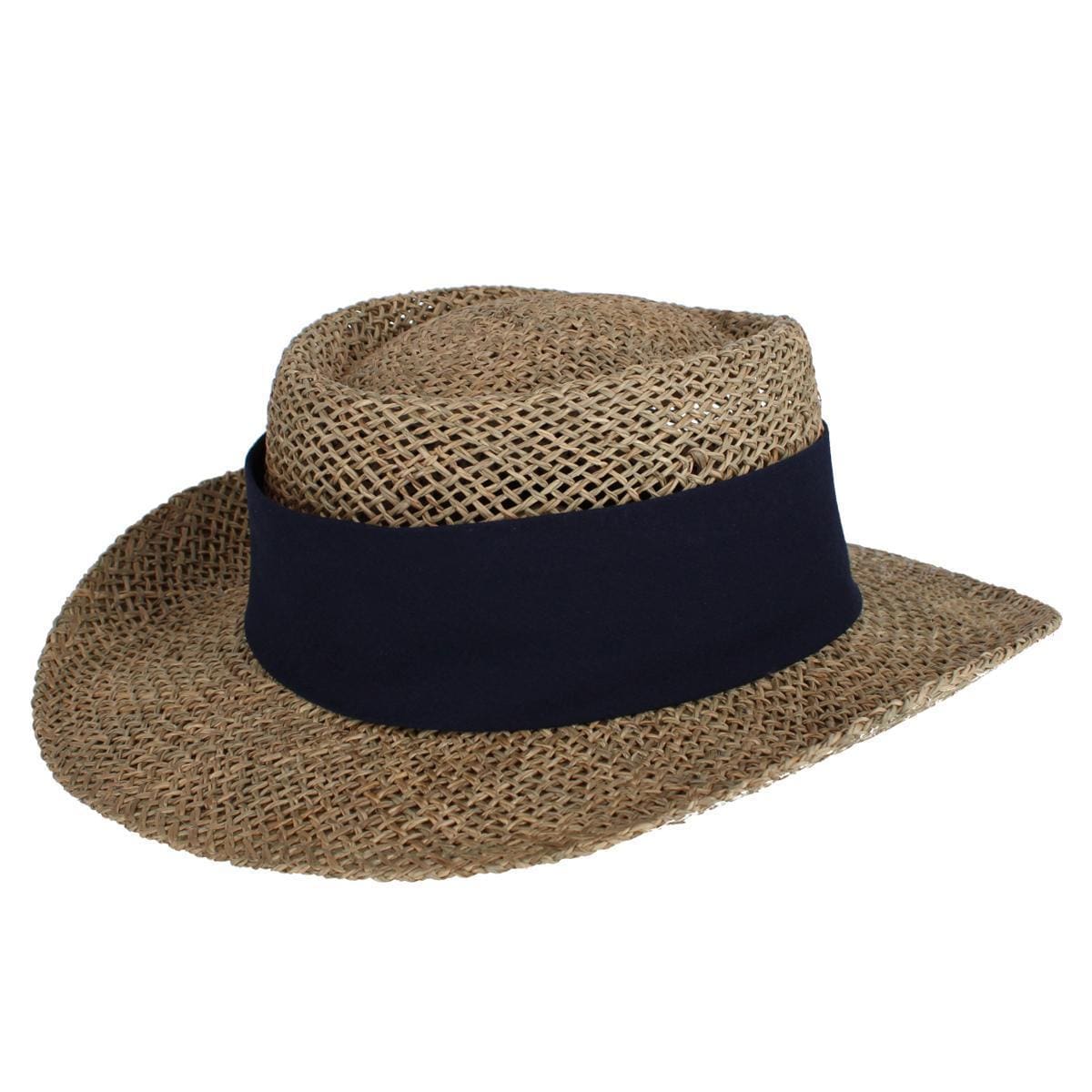CTM® Unisex Straw Gambler Hat with Hatband - Navy