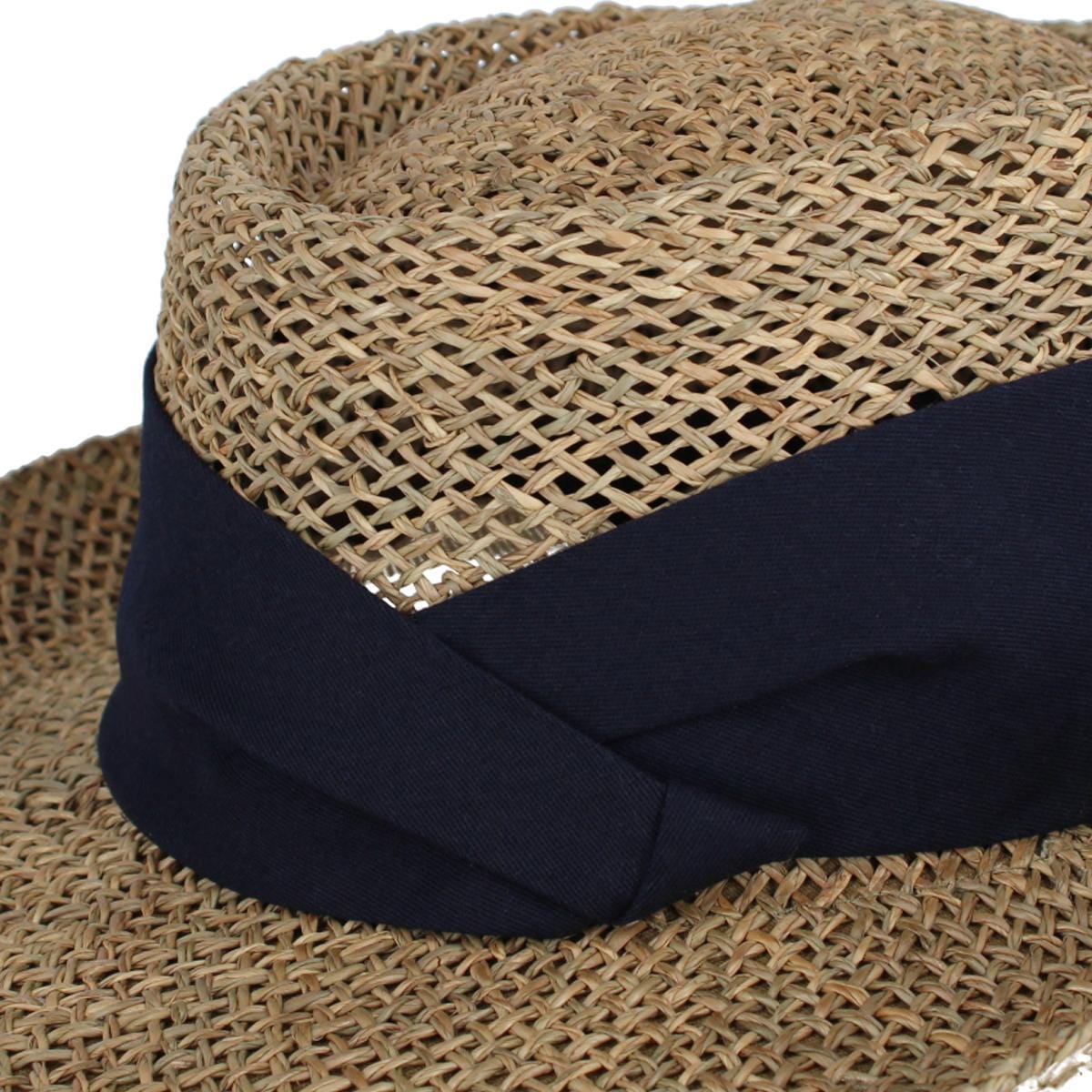 CTM® Unisex Straw Gambler Hat with Hatband - Navy