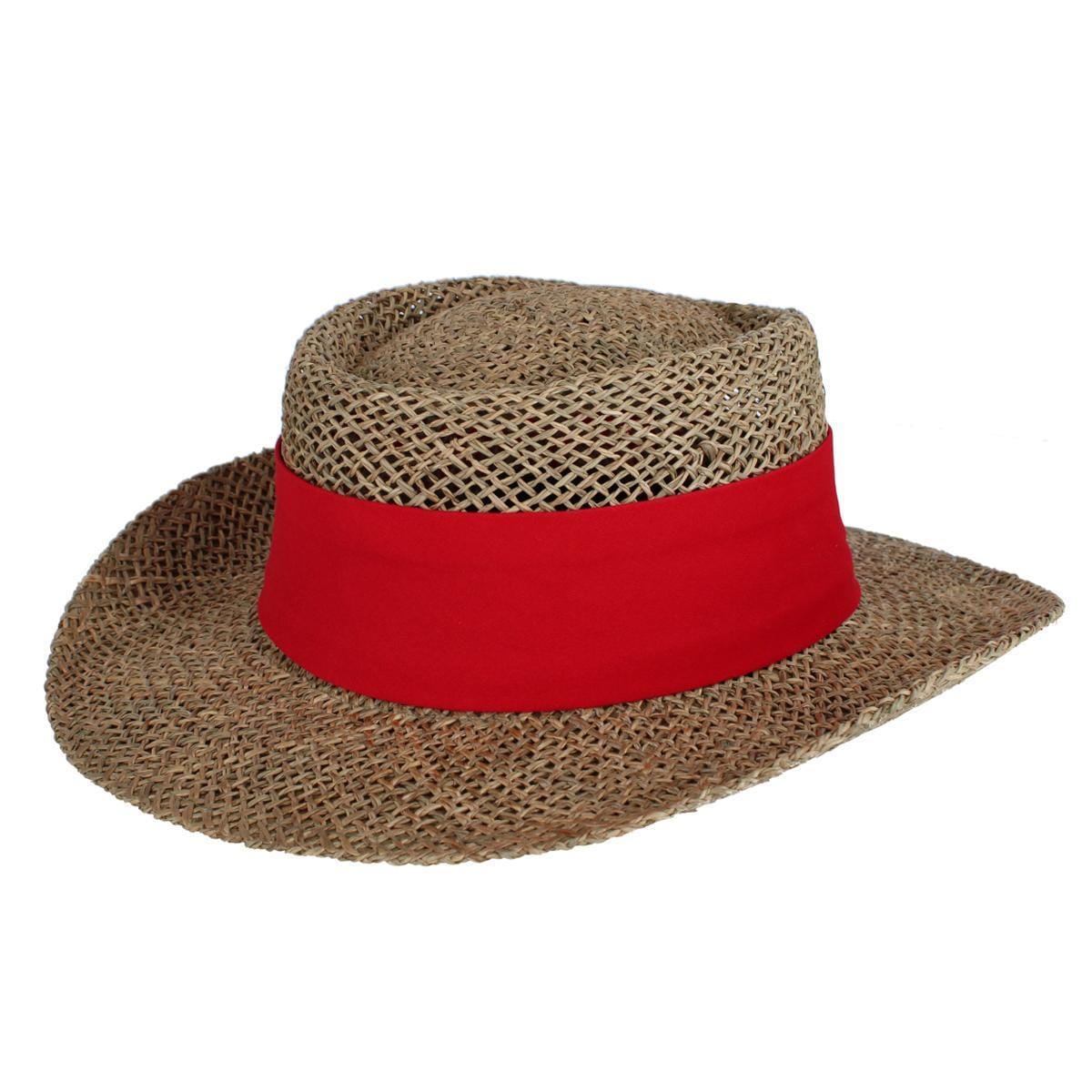 CTM® Unisex Straw Gambler Hat with Hatband - Red