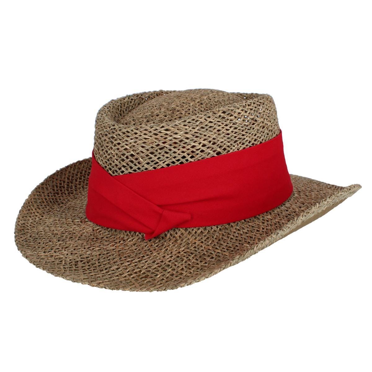 CTM® Unisex Straw Gambler Hat with Hatband - Red