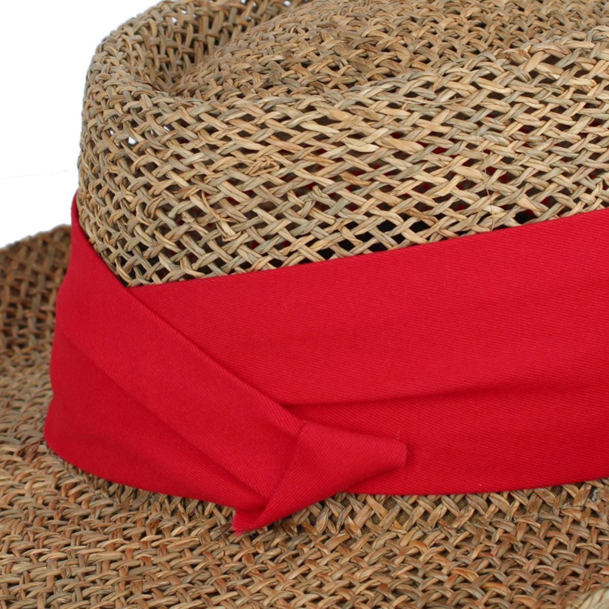 CTM® Unisex Straw Gambler Hat with Hatband - Red