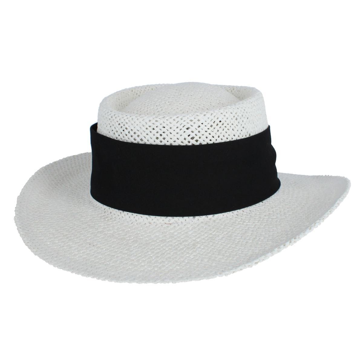 CTM® Unisex White Straw Gambler Hat with Hatband - Black