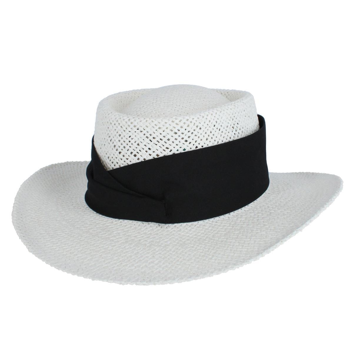 CTM® Unisex White Straw Gambler Hat with Hatband - Black