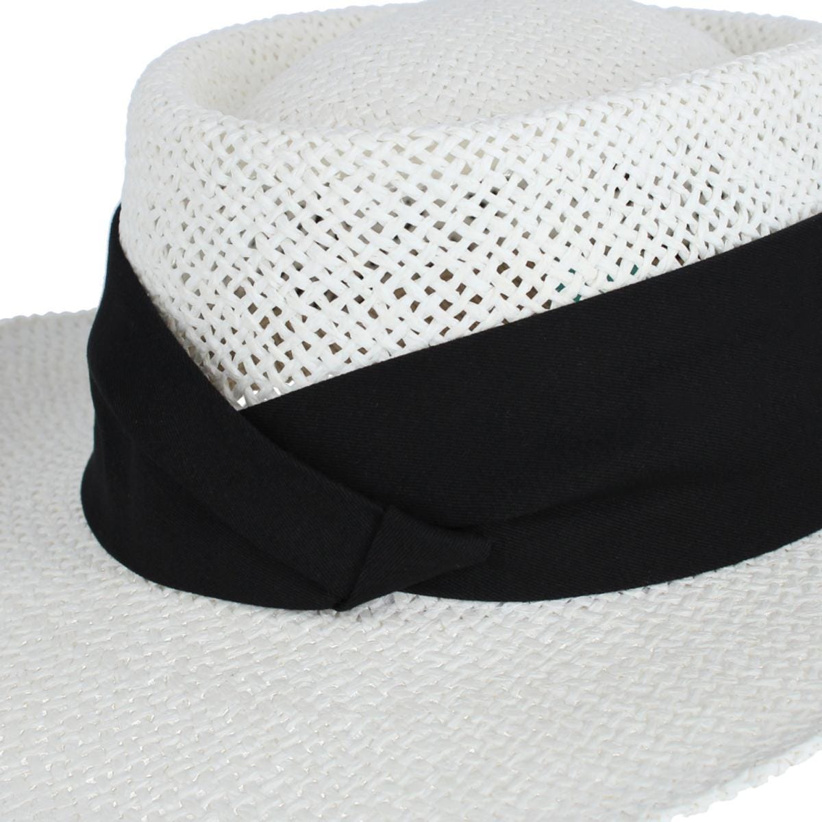 CTM® Unisex White Straw Gambler Hat with Hatband - Black