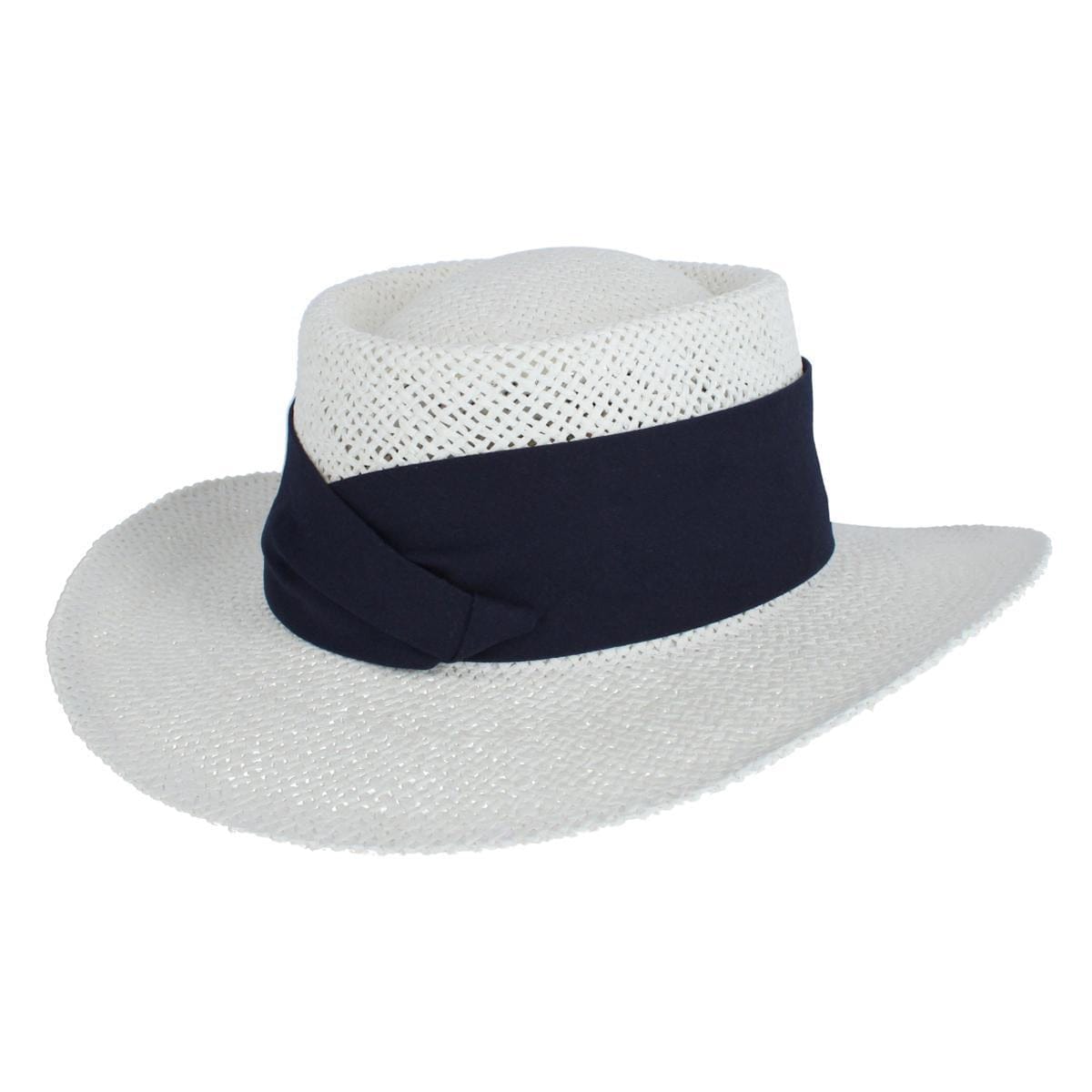 CTM® Unisex White Straw Gambler Hat with Hatband - Navy