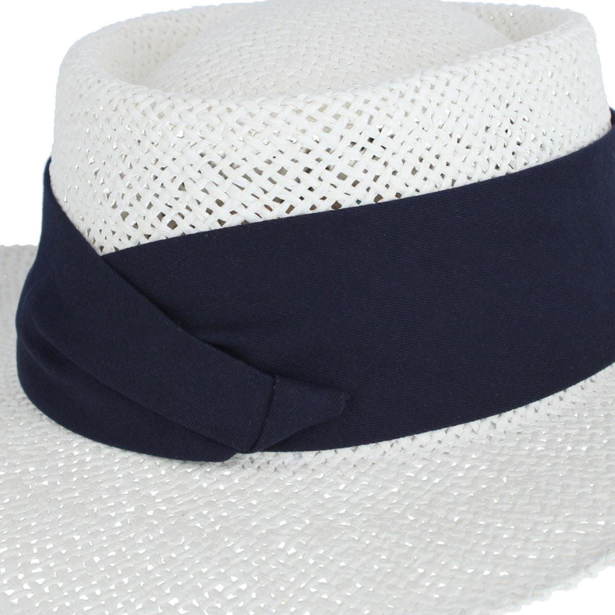 CTM® Unisex White Straw Gambler Hat with Hatband - Navy
