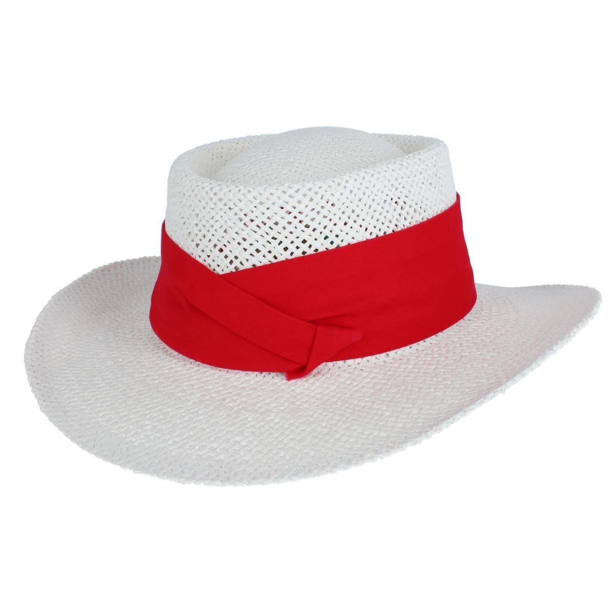 CTM® Unisex White Straw Gambler Hat with Hatband - Red