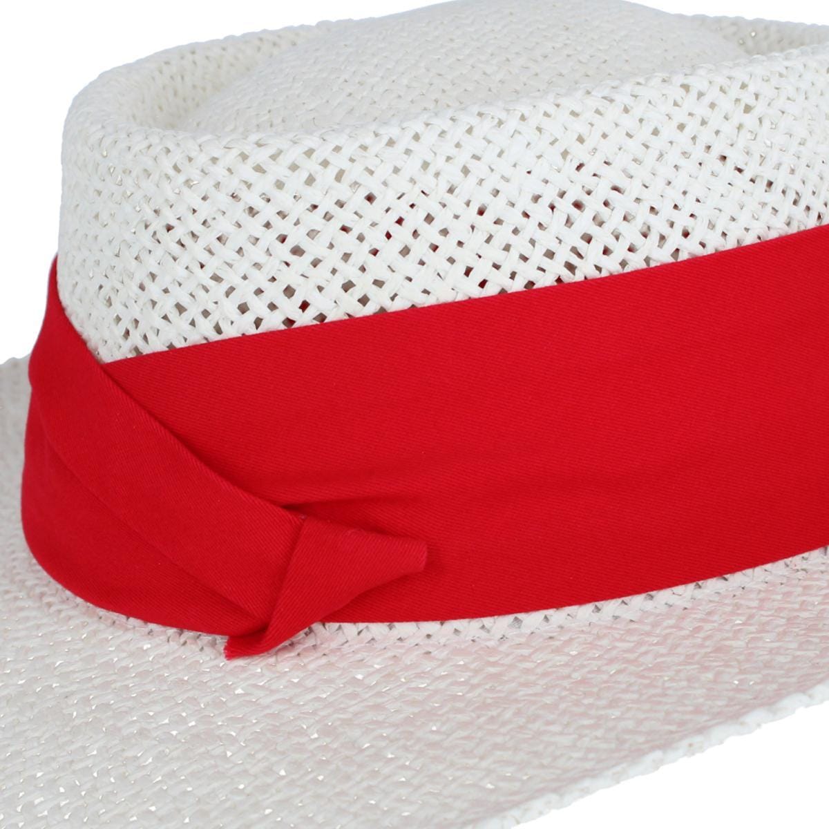 CTM® Unisex White Straw Gambler Hat with Hatband - Red