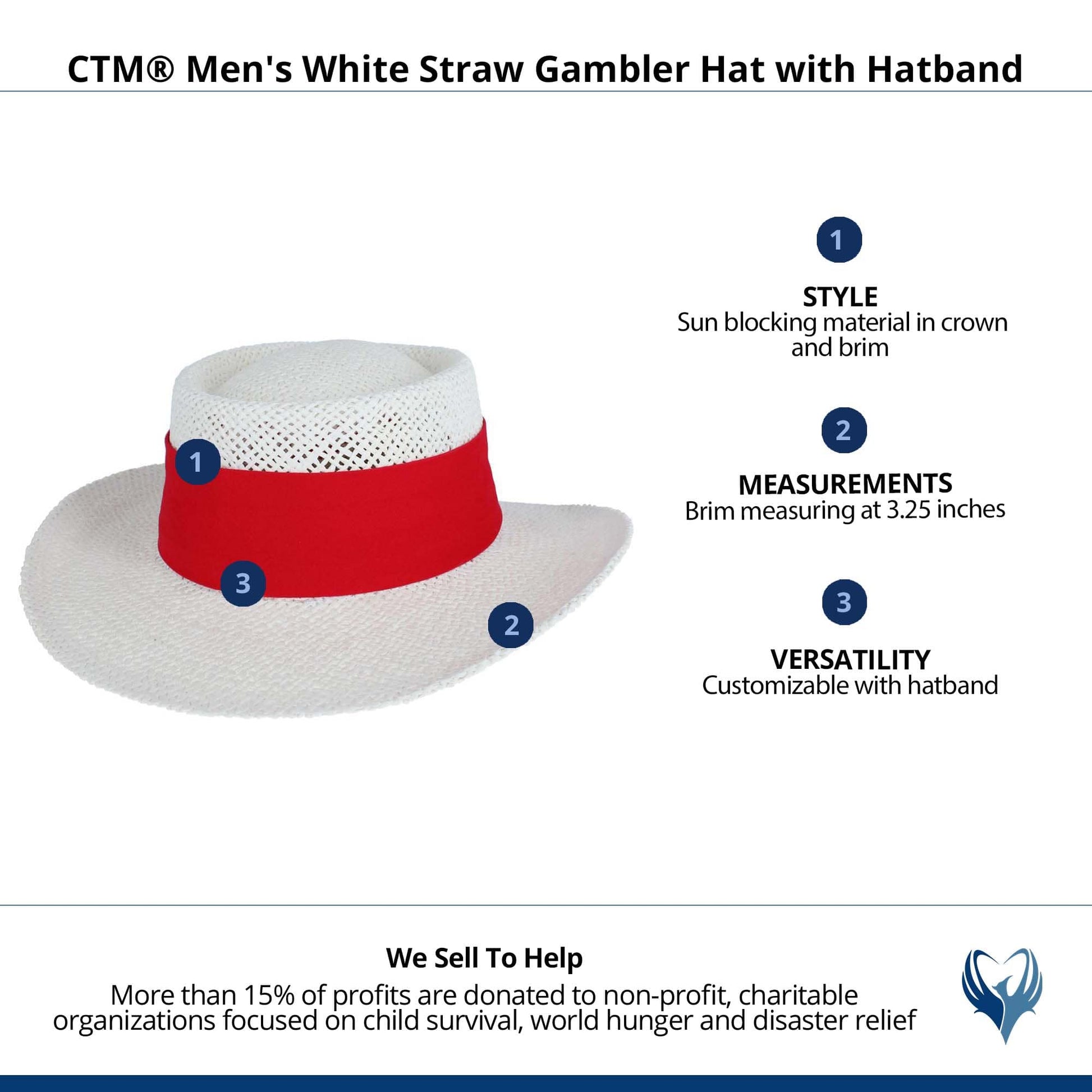 CTM® Unisex Straw Gambler Hat with Hatband - Red