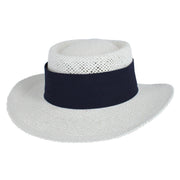 Unisex White Straw Gambler Hat with Hatband