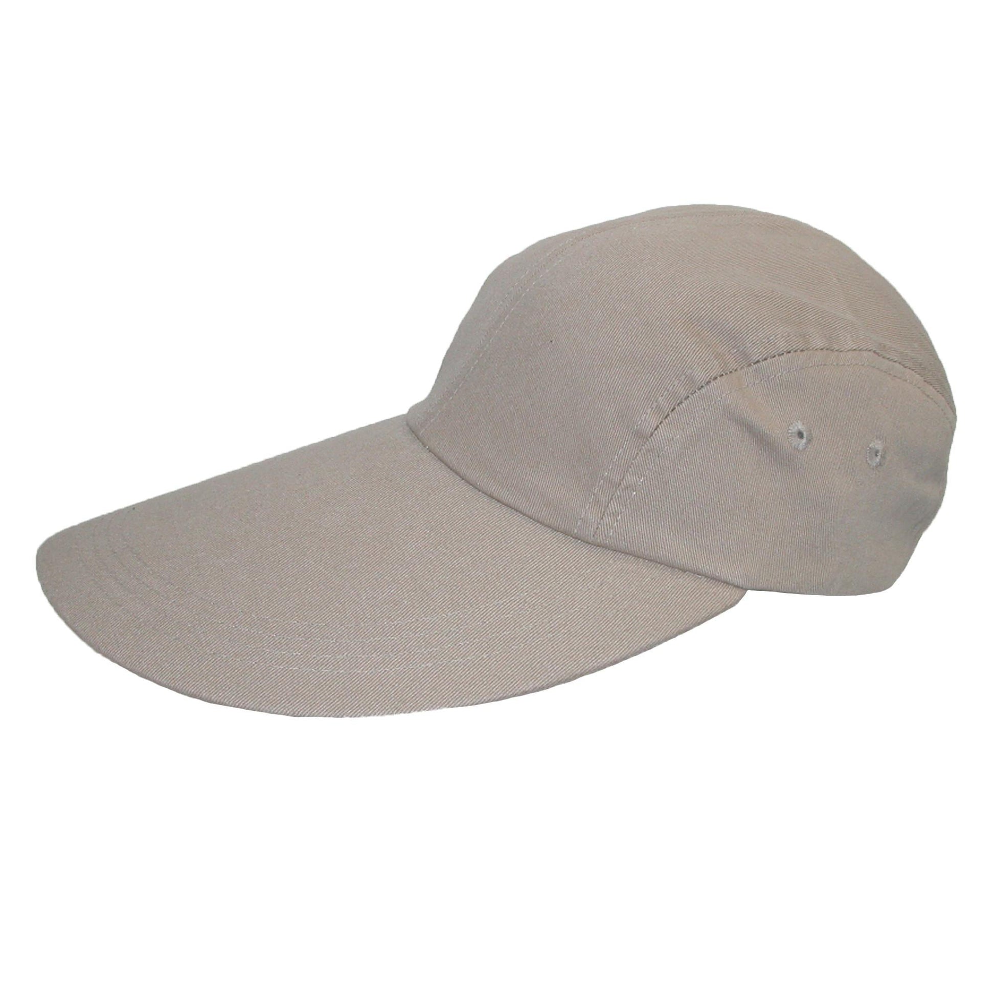 CTM® Cotton Long 5 Inch Bill Visor Baseball Cap - Khaki