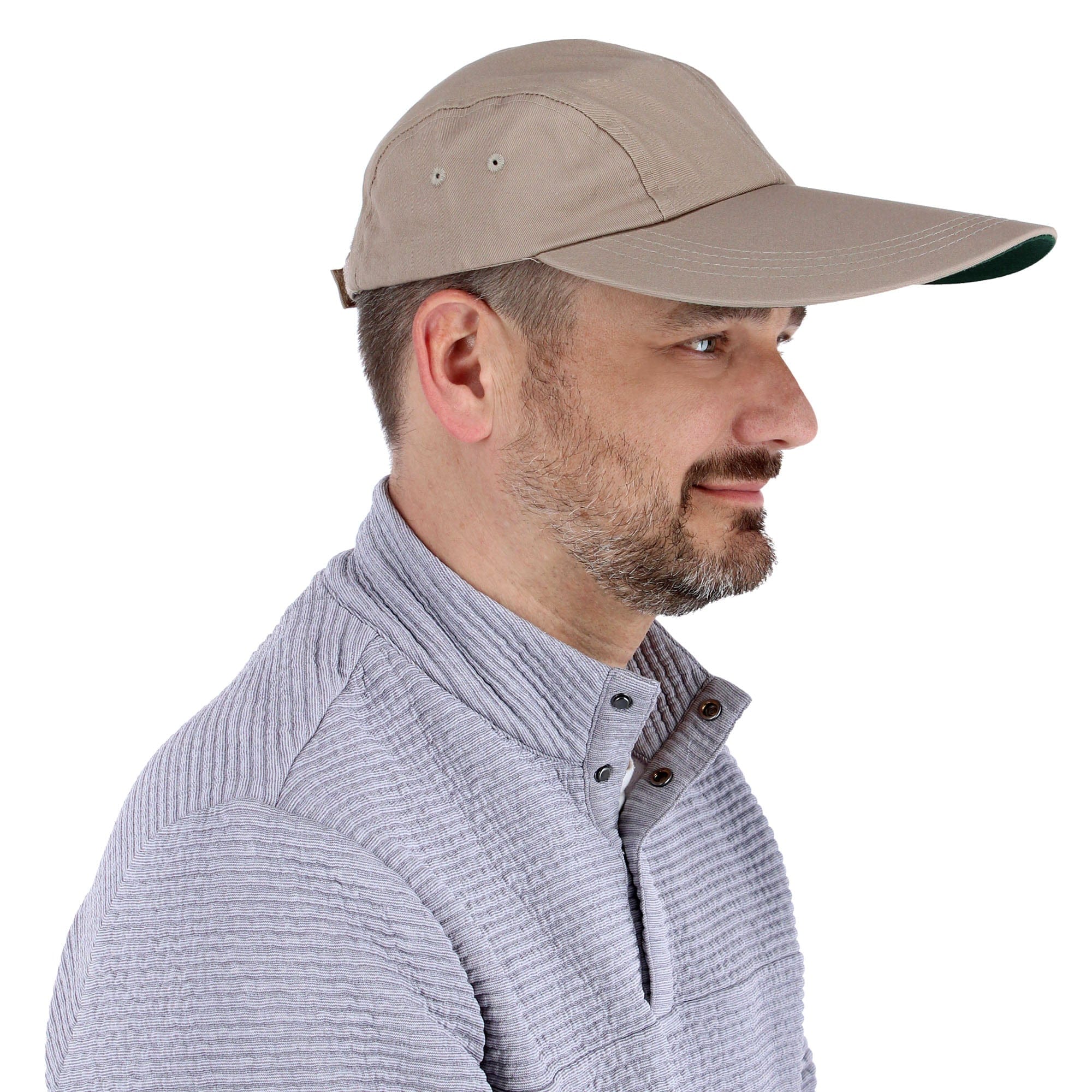 CTM® Cotton Long 5 Inch Bill Visor Baseball Cap - Khaki
