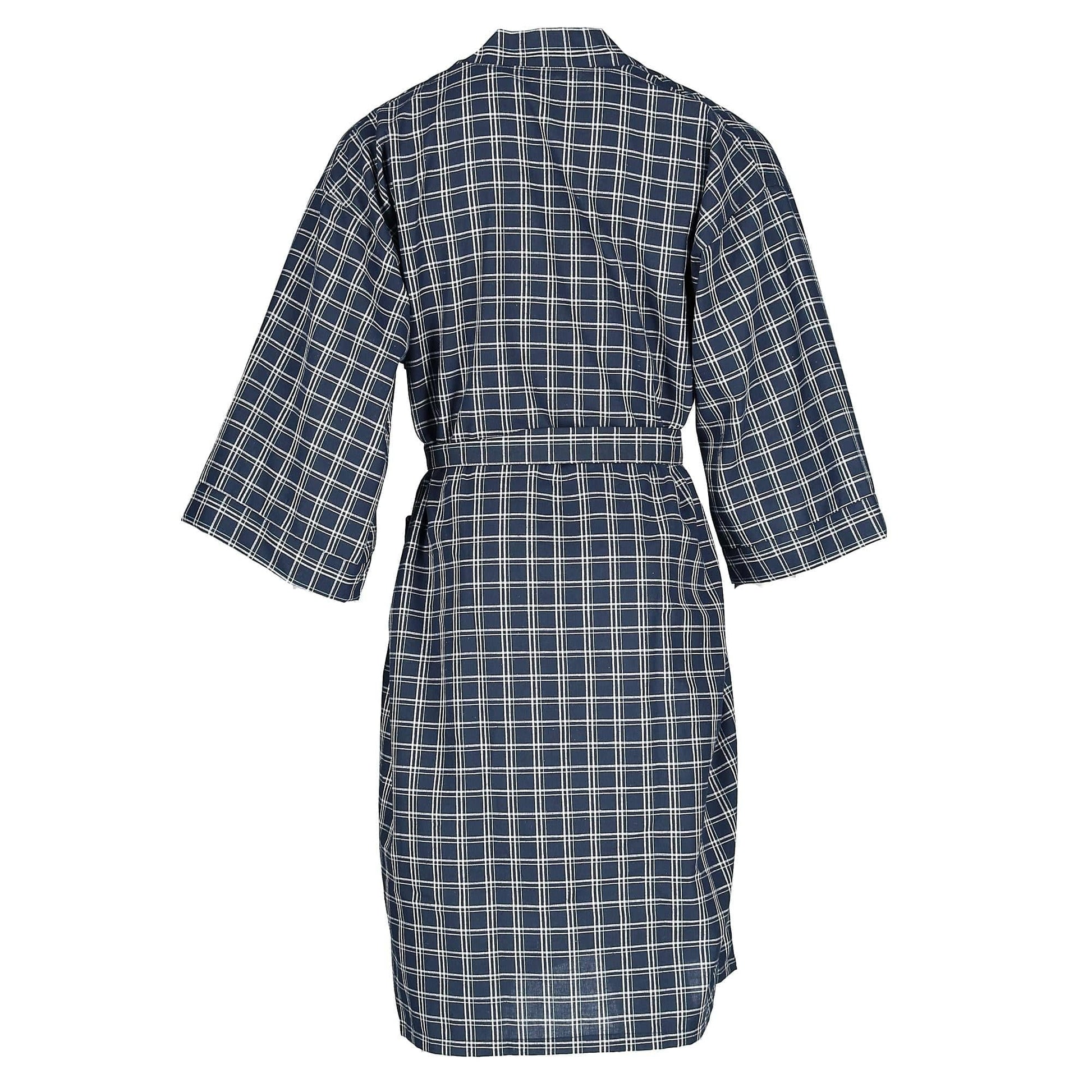 Leisureland Men's Plaid Kimono Broadcloth Robe - Blue