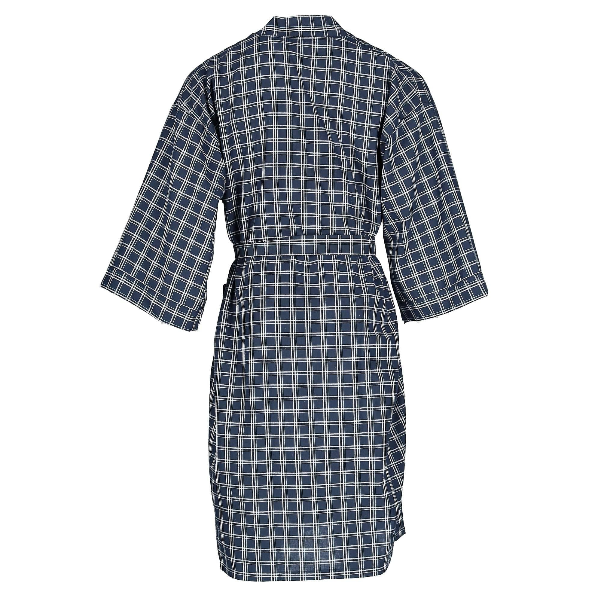 Leisureland Men's Plaid Kimono Broadcloth Robe - Blue