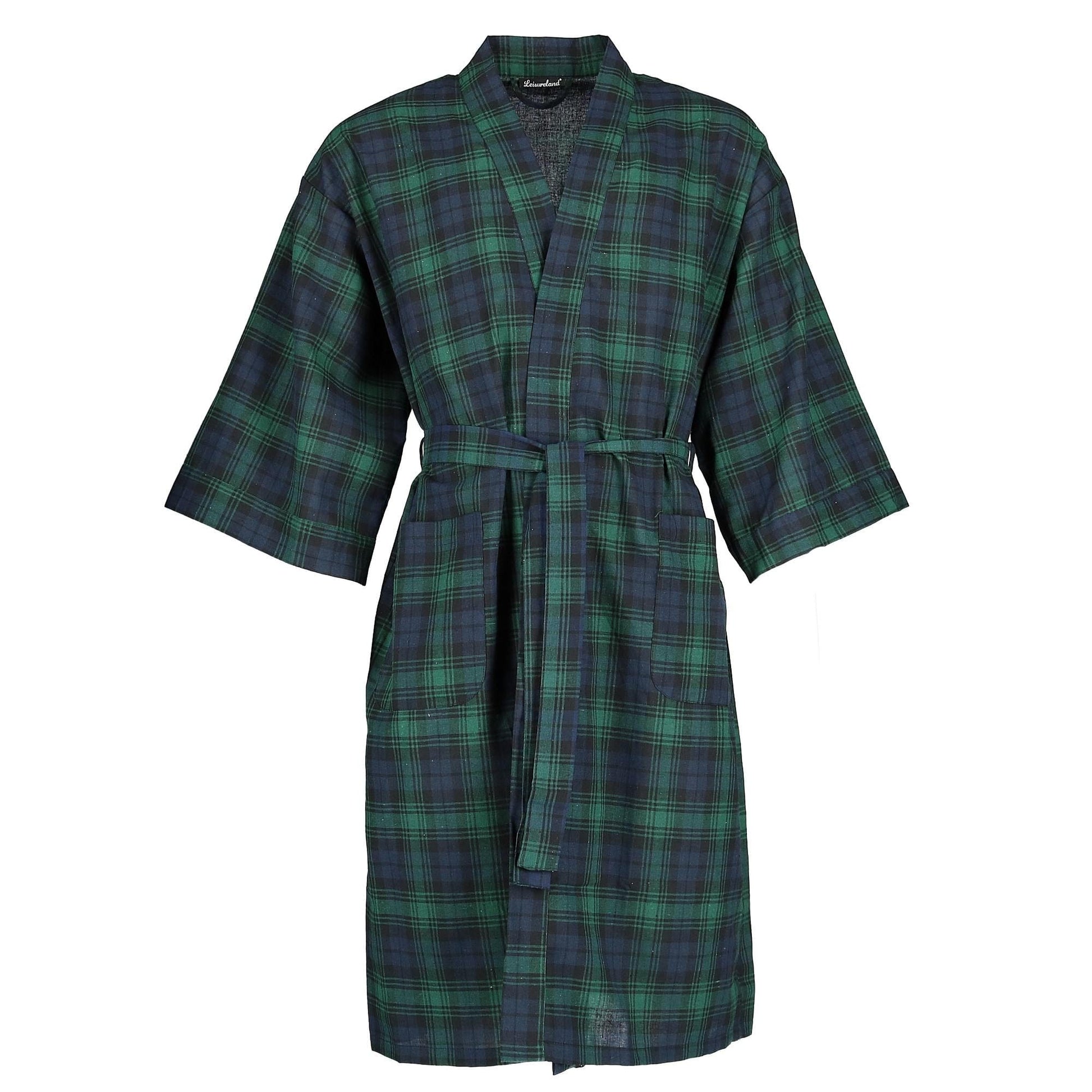 Leisureland Men's Plaid Kimono Broadcloth Robe