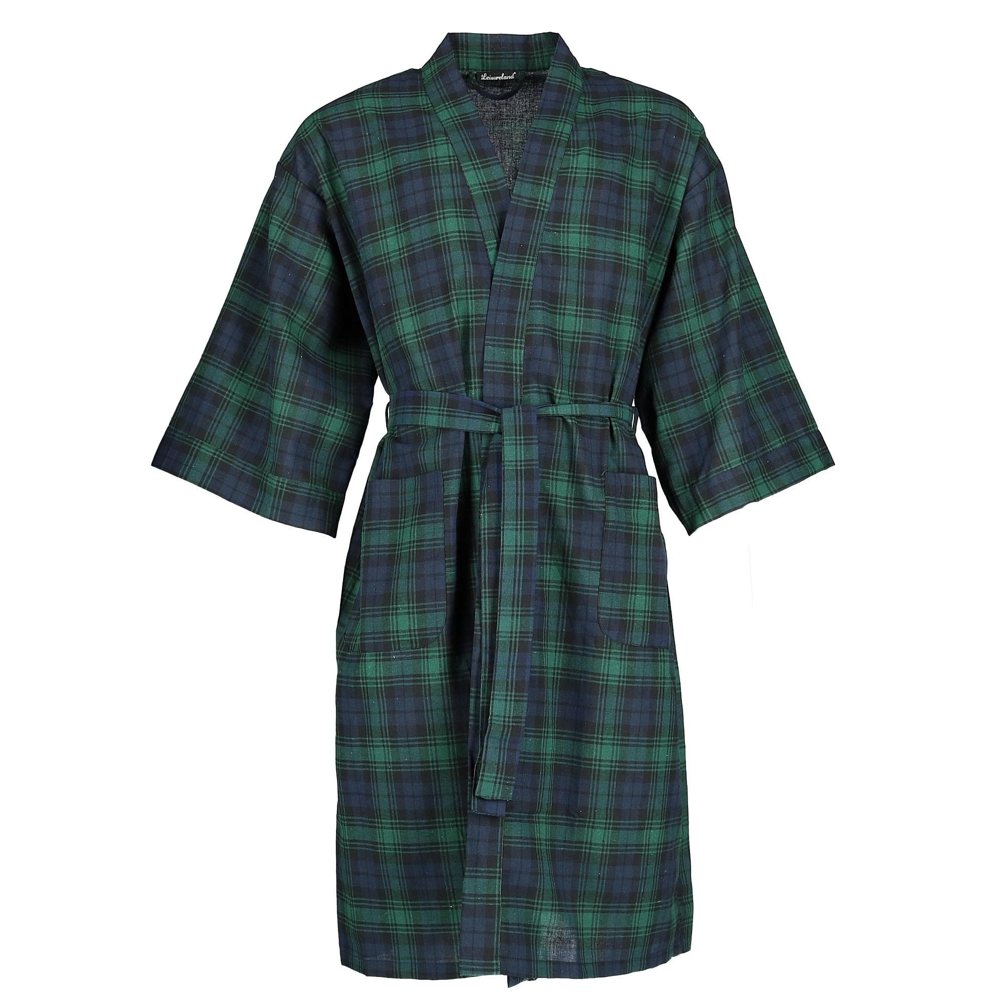 Leisureland Men's Plaid Kimono Broadcloth Robe