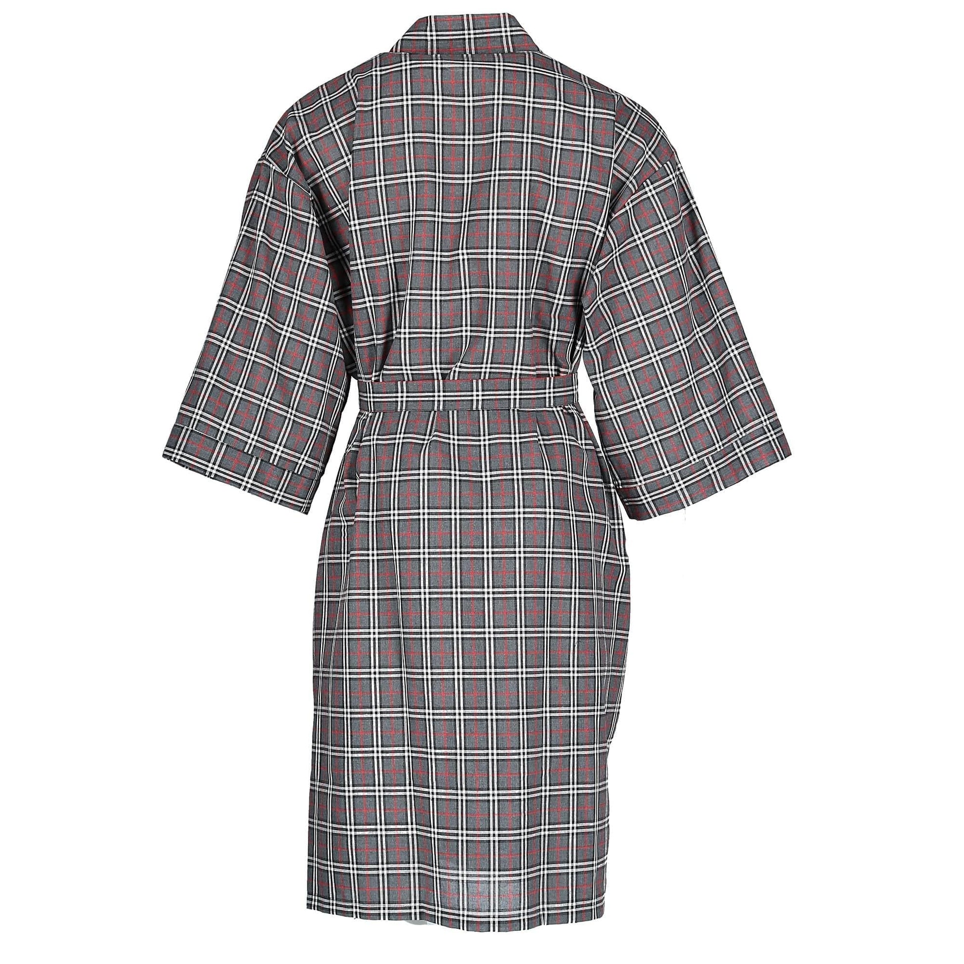 Leisureland Men's Plaid Kimono Broadcloth Robe - Grey