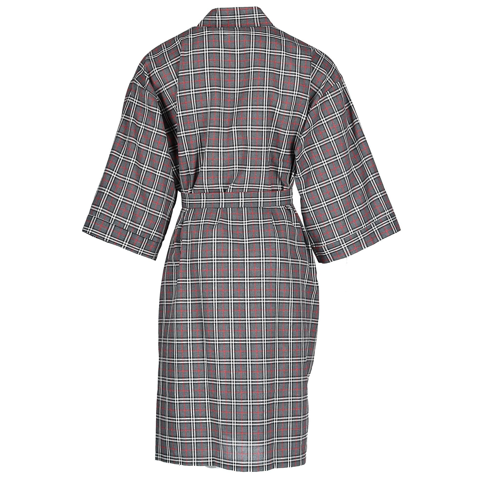 Leisureland Men's Plaid Kimono Broadcloth Robe - Grey