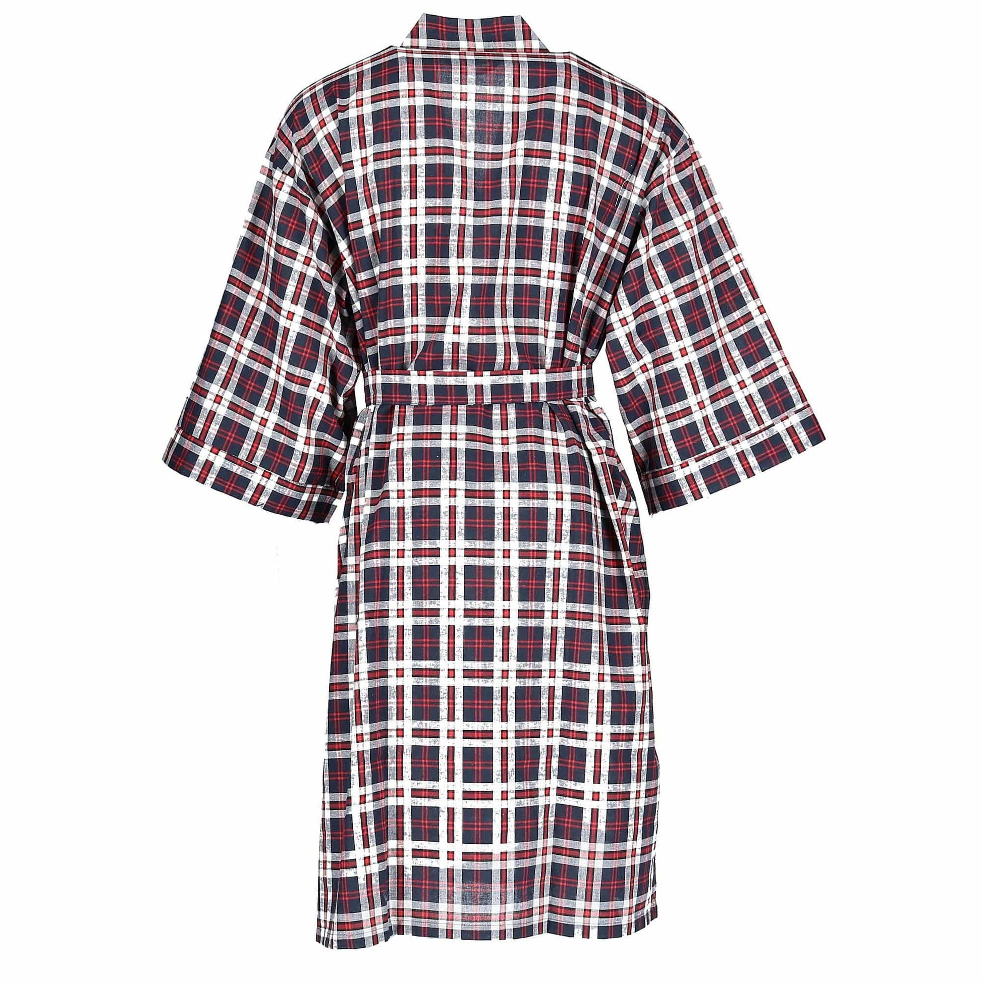 Leisureland Men's Plaid Kimono Broadcloth Robe - Red